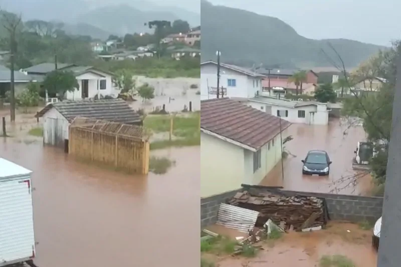 Chuva torrencial deixa municípios em alerta e pessoas ficam ilhadas em SC