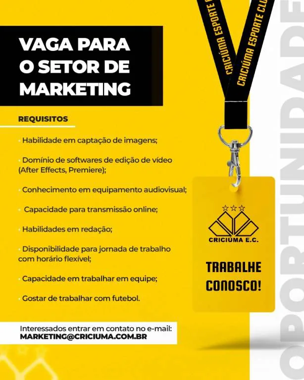 Criciúma E.C abre vagas de empregos