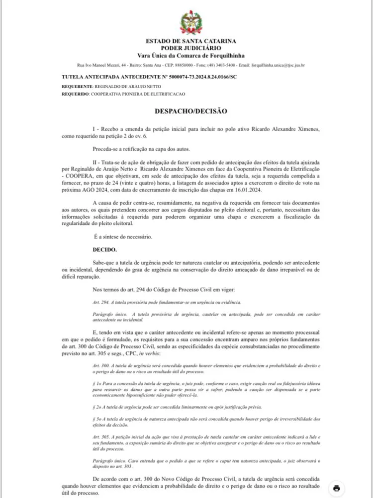 Justiça dá 24h para a Coopera entregar informações para Ximenes
