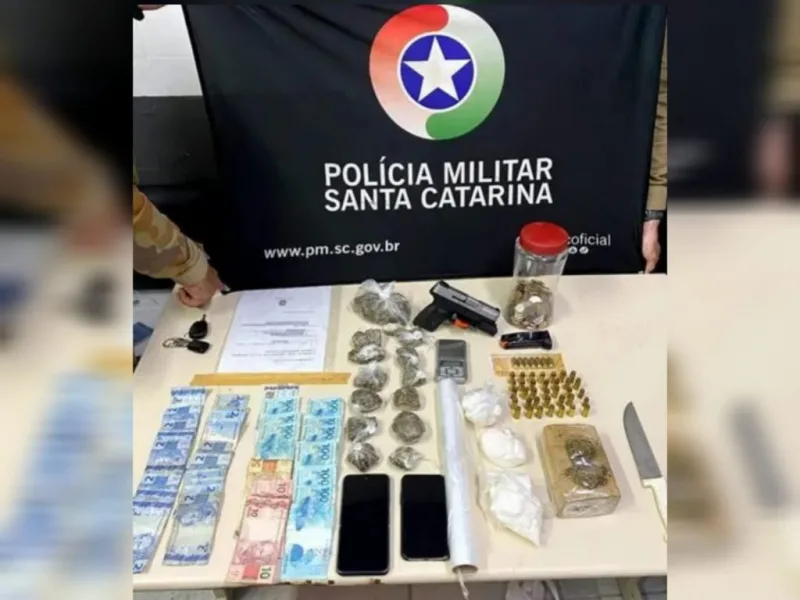 Casal é detido em Siderópolis com mais de um quilo de drogas e arma de uso restrito