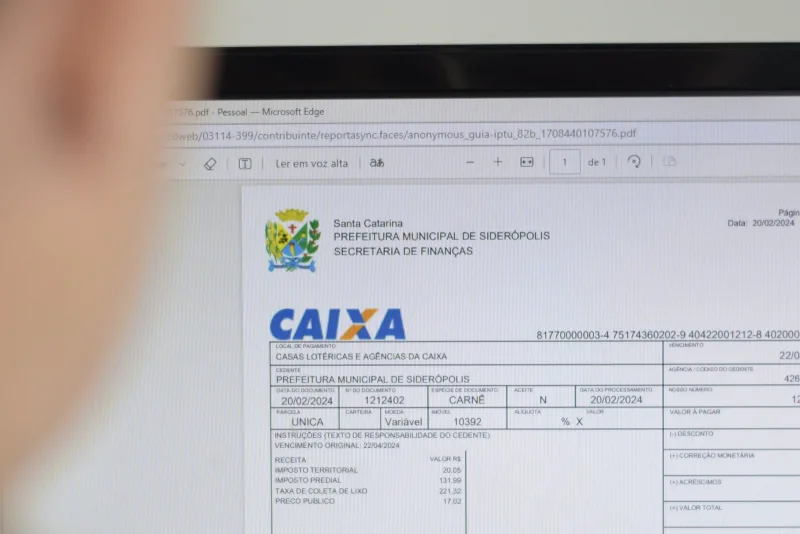 Guias de IPTU 2024 já estão disponíveis para os contribuintes de Siderópolis