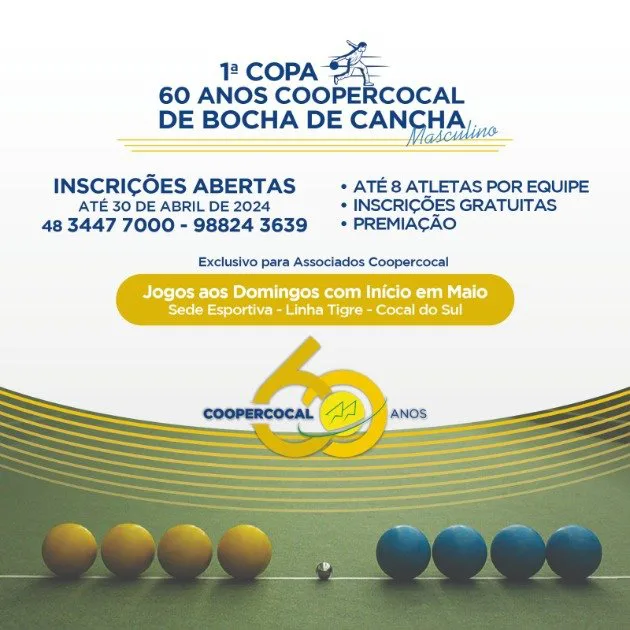 Inscrições abertas para a 1ª Copa 60 anos Coopercocal de bocha de cancha
