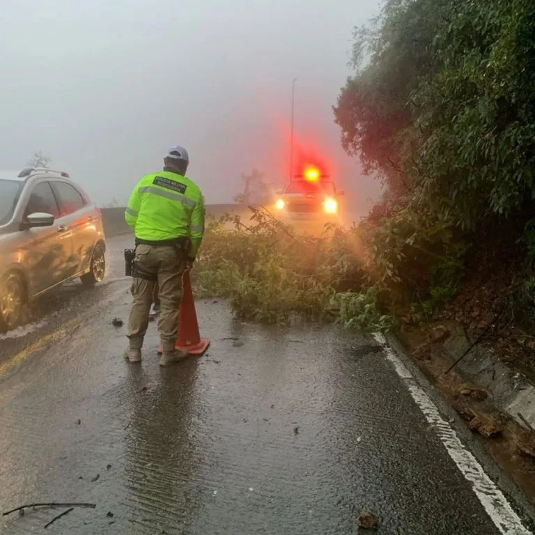 Queda de barreira deixa trânsito em meia pista na Serra do Rio do Rastro