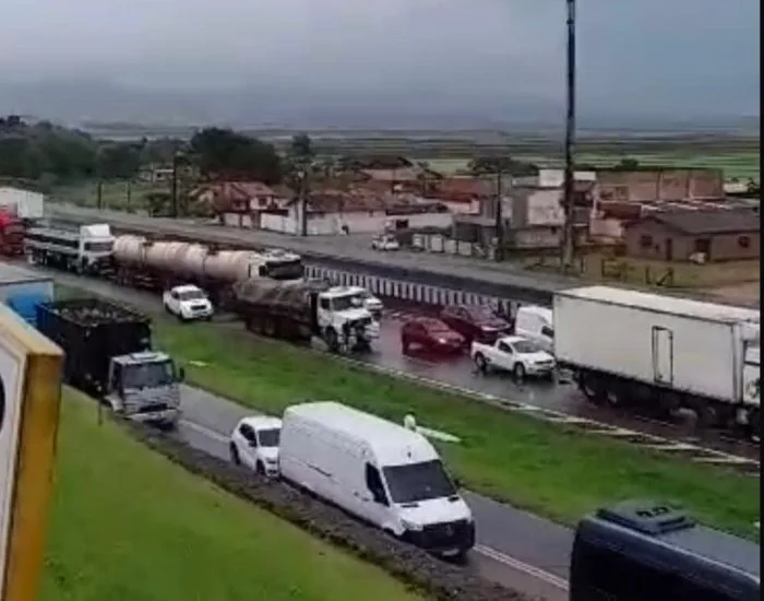Queda de árvore deixa trânsito em meia-pista no sentido sul da BR-101, em Jaguaruna