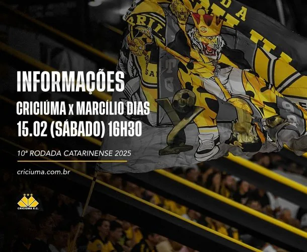 Criciúma divulga de jogo para o confronto contra o Marcílio Dias
