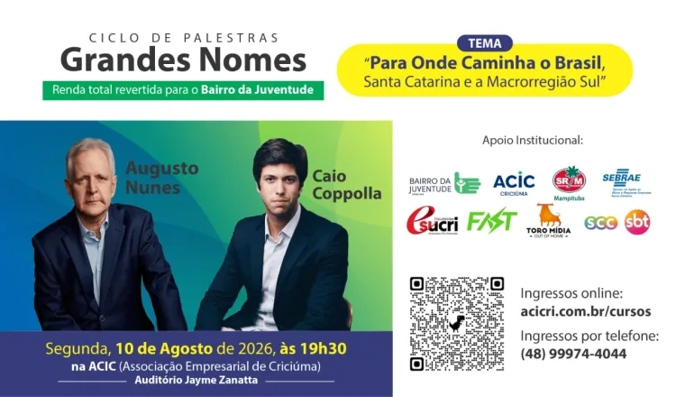 Criciúma sedia palestra beneficente com Caio Coppolla e Augusto Nunes